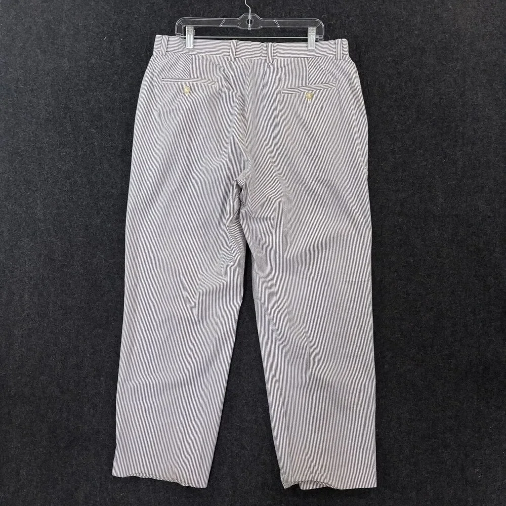J Crew Pants Men's 36x30 Blue White Striped Seersucker Cotton Chino Flat Front
